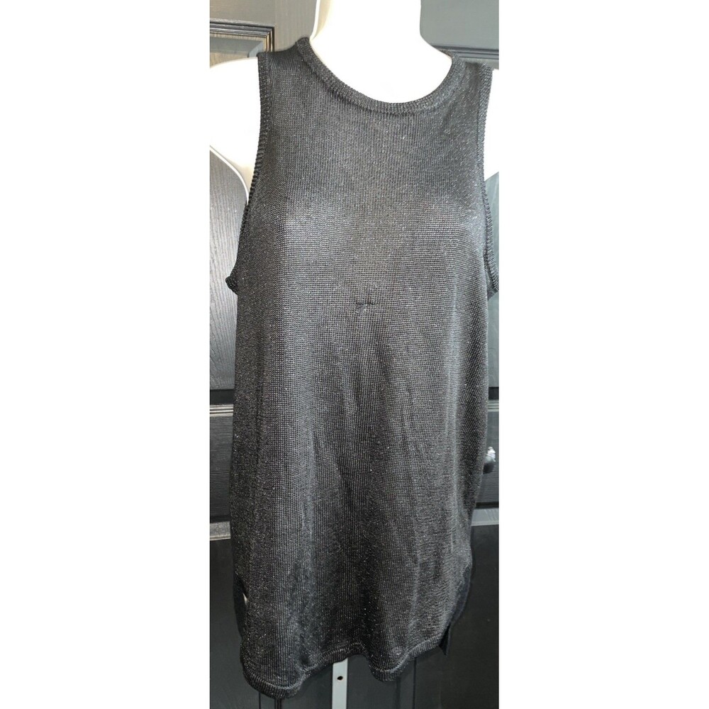Tibi Black Sparkle Knit Sleeveless Tank Top Tunic Sweater Vest Size M 18.5"